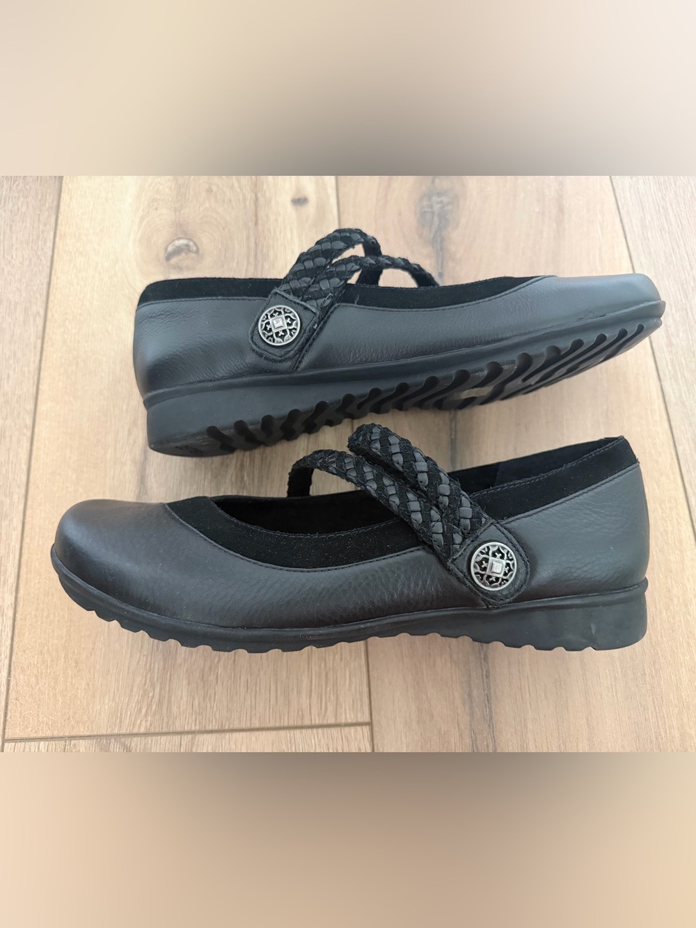Aetrex Ada Black Leather MaryJane Flats US 10.5-11 Comfort Memory Foam Insole
